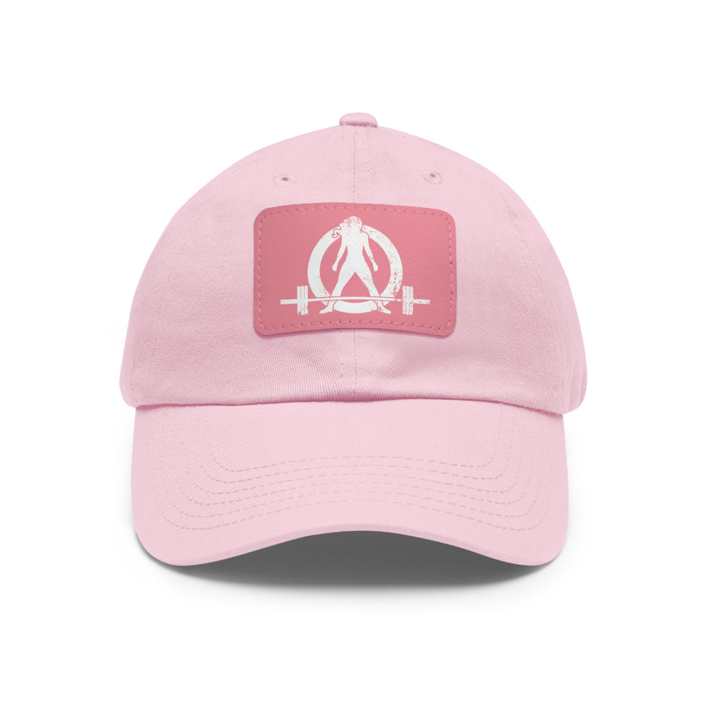 Distressed - Dad Hat with Leather Patch (Rectangle) - White Font