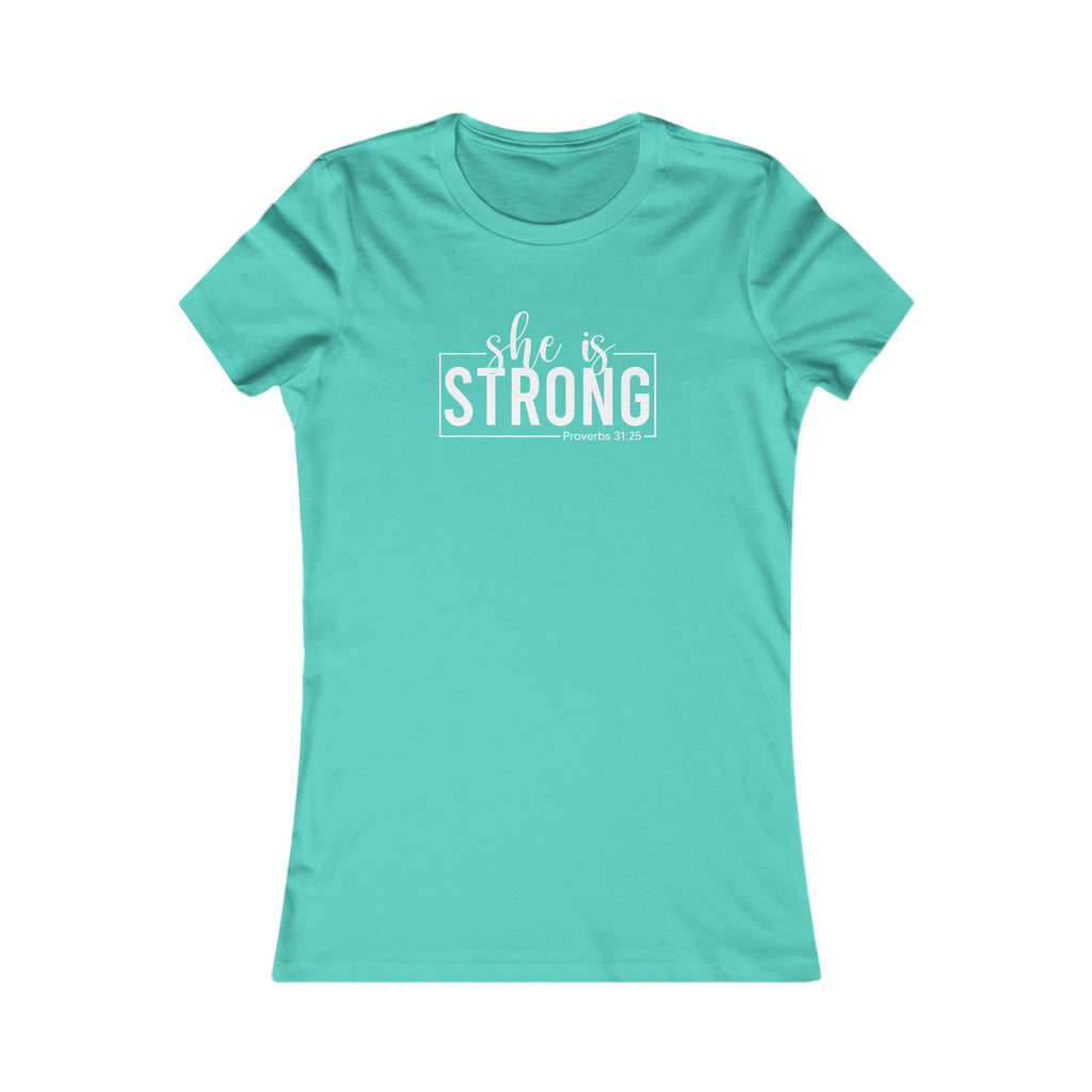 She is STRONG - Women's Favorite Tee - White Logo - Plain Back