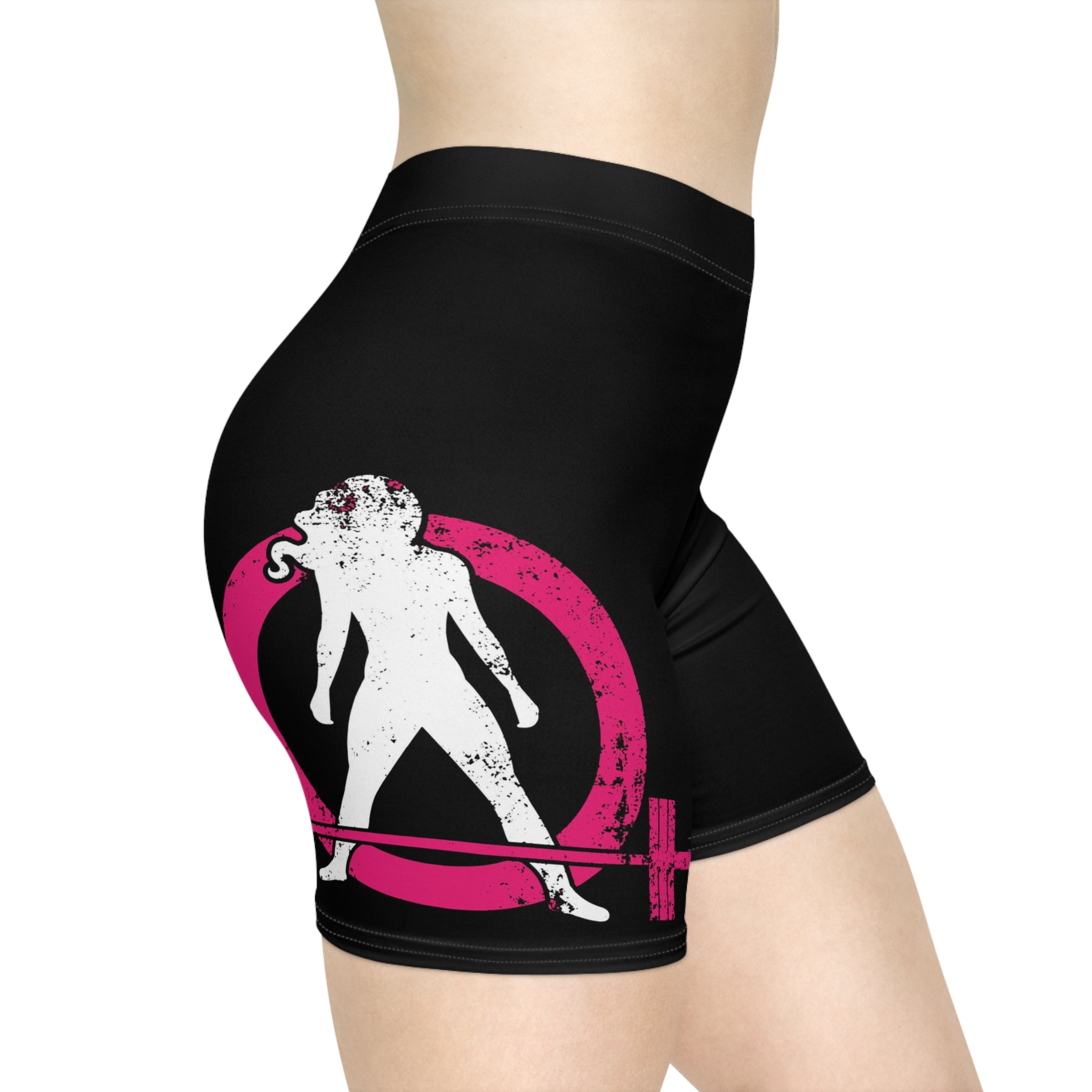 Women's Biker Shorts - Black with Distressed Color Logo