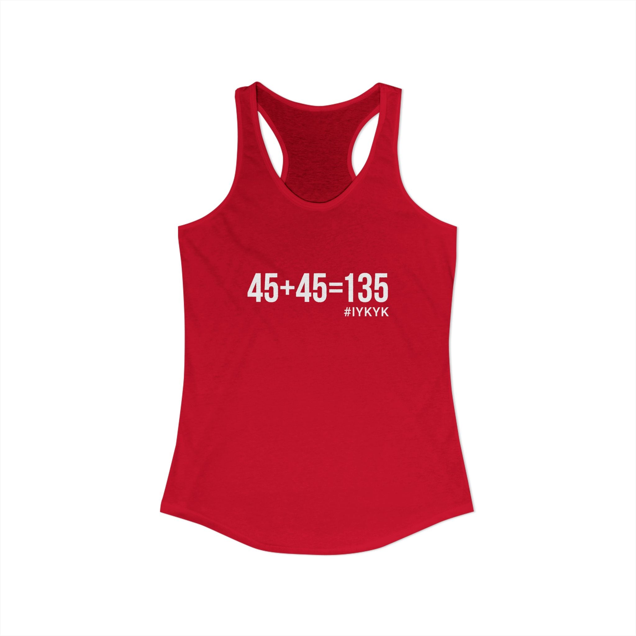 45 + 45 = 135 - Women's Ideal Racerback Tank - White Print Front & Back