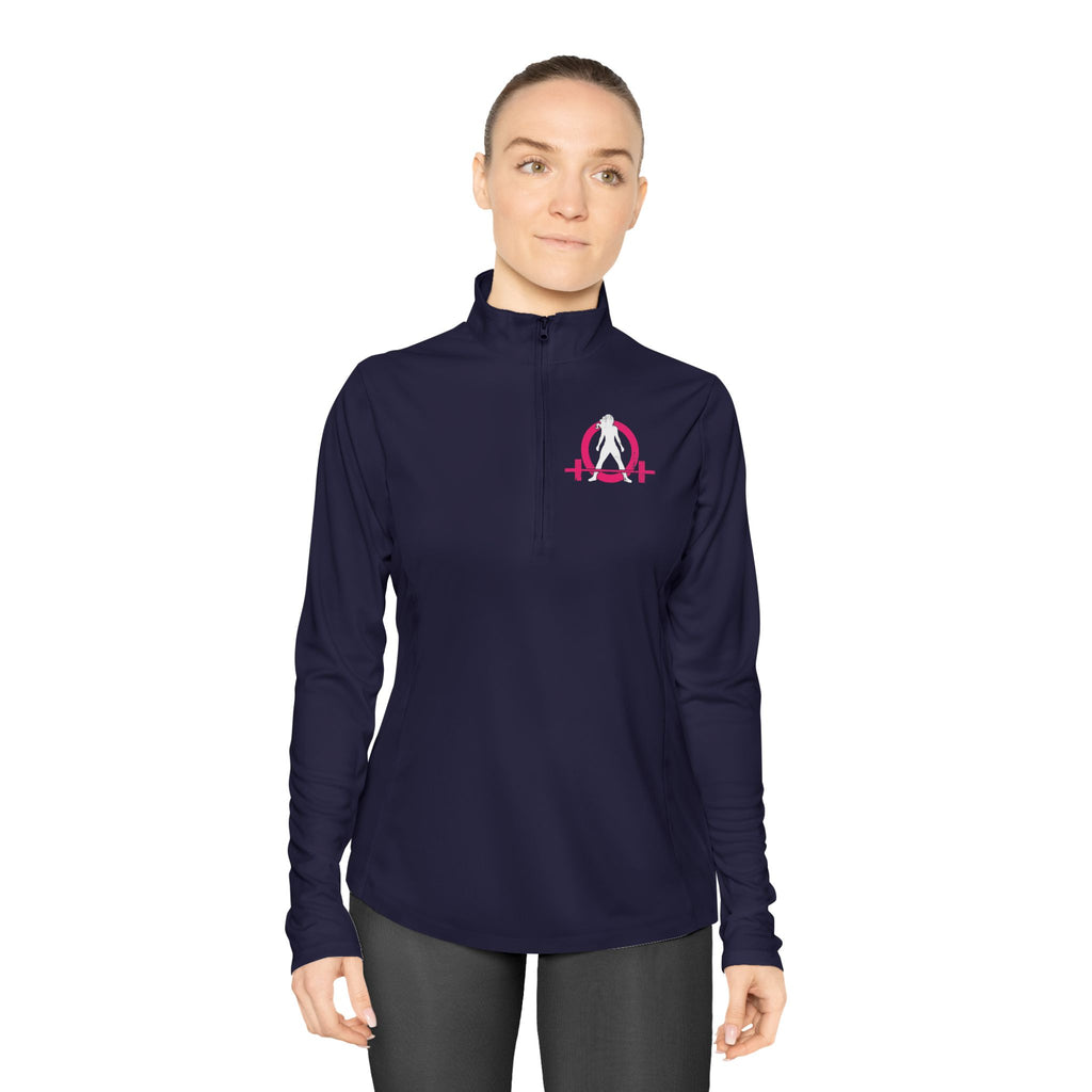 Ladies Quarter-Zip Pullover - Black Distressed Logo