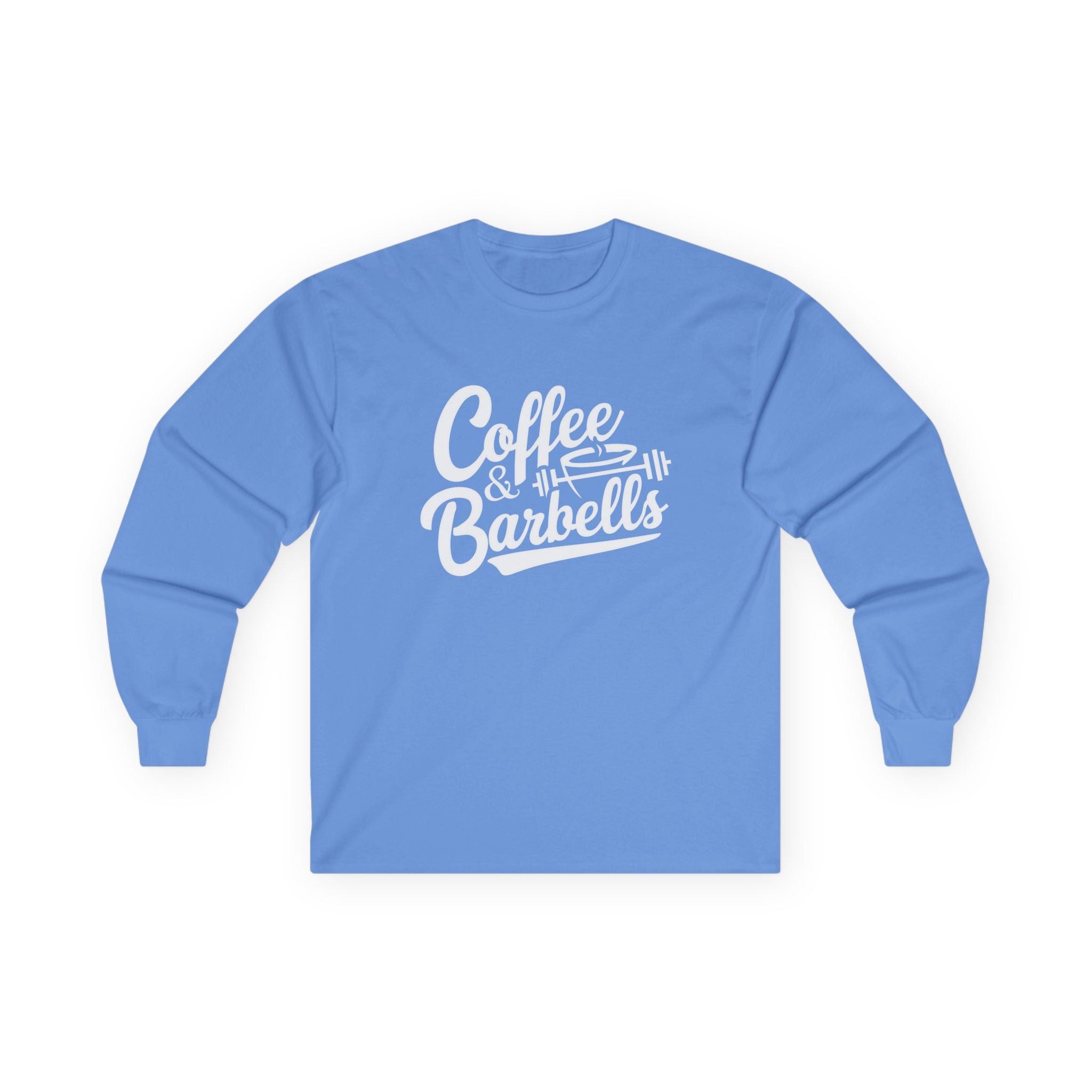 Coffee & Barbells - Unisex Ultra Cotton Long Sleeve Tee - White Front Logo Plain Back