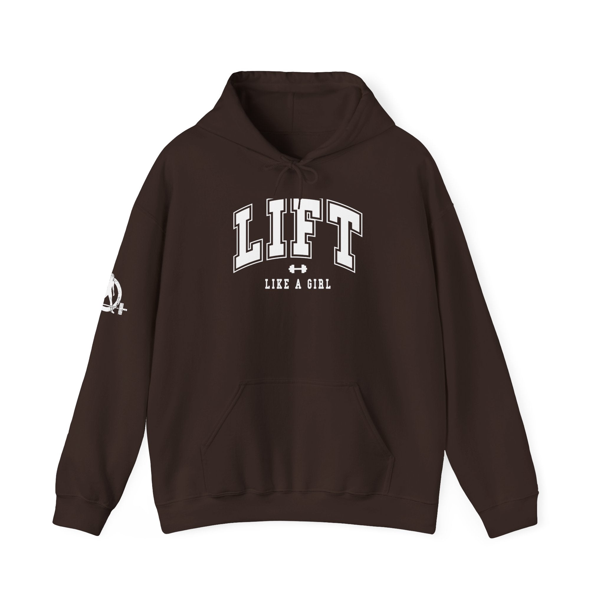 Lift Like.A Girl - Unisex Heavy Blend Hooded Sweatshirt - White Logo on Front & Right Sleeve