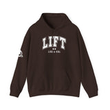 Lift Like.A Girl - Unisex Heavy Blend Hooded Sweatshirt - White Logo on Front & Right Sleeve