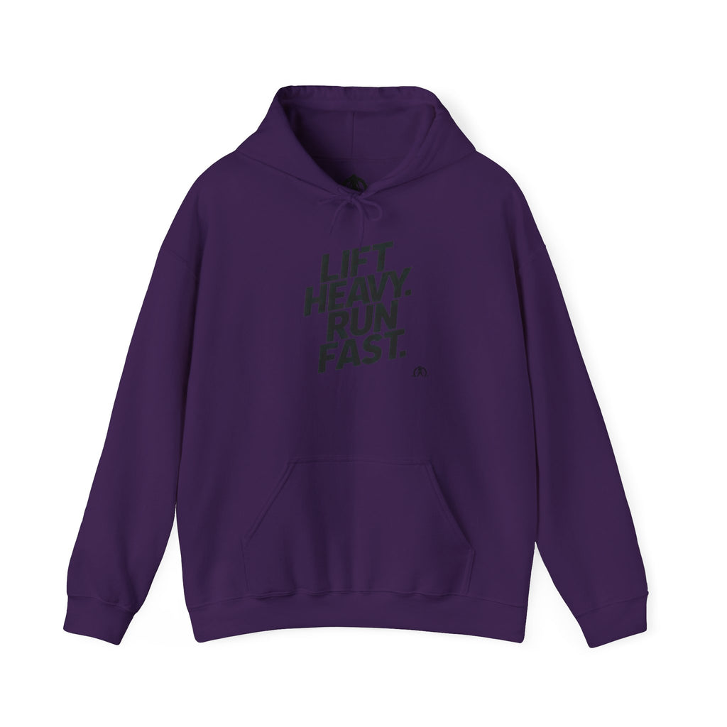 Lift Heavy Run Fast – Unisex Heavy Blend™ Hooded Sweatshirt (Front Black Logo) 🏋️‍♂️🏃‍♀️🖤