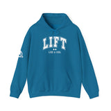Lift Like.A Girl - Unisex Heavy Blend Hooded Sweatshirt - White Logo on Front & Right Sleeve