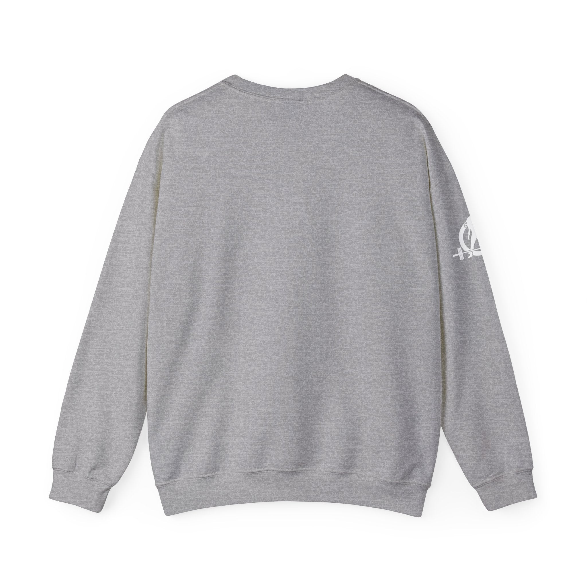 She is STRONG - Unisex Heavy Blend™ Crewneck Sweatshirt - Front White Logo - Plain Back