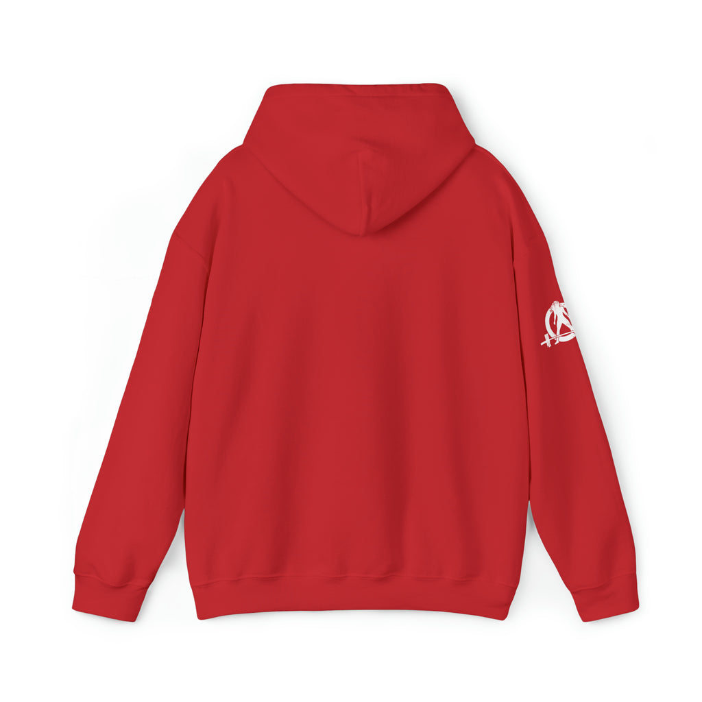 She is STRONG - Unisex Heavy Blend Hooded Sweatshirt - White Logo -  Plain Back