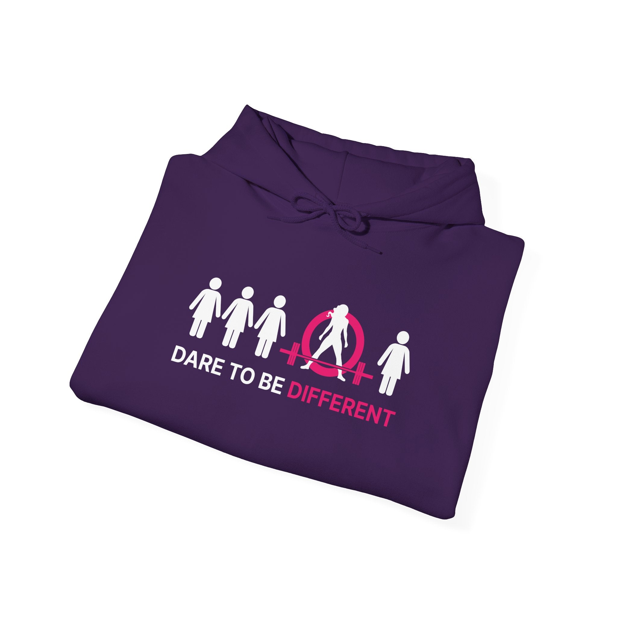 Dare To Be Different - Deadlift - Unisex Heavy Blend Hooded Sweatshirt - White Print on Front & Arm