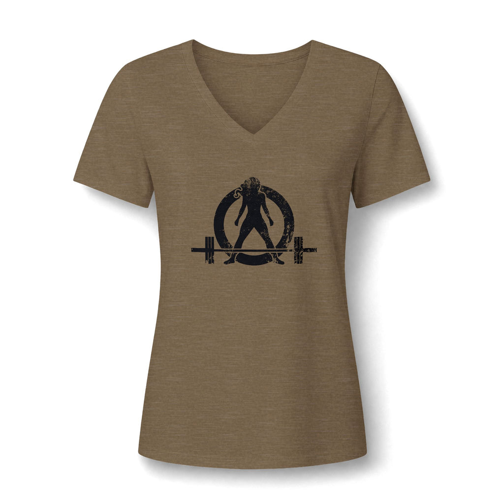 WWLW Women's Relaxed Heather CVC V-Neck Tee -  Black Logo