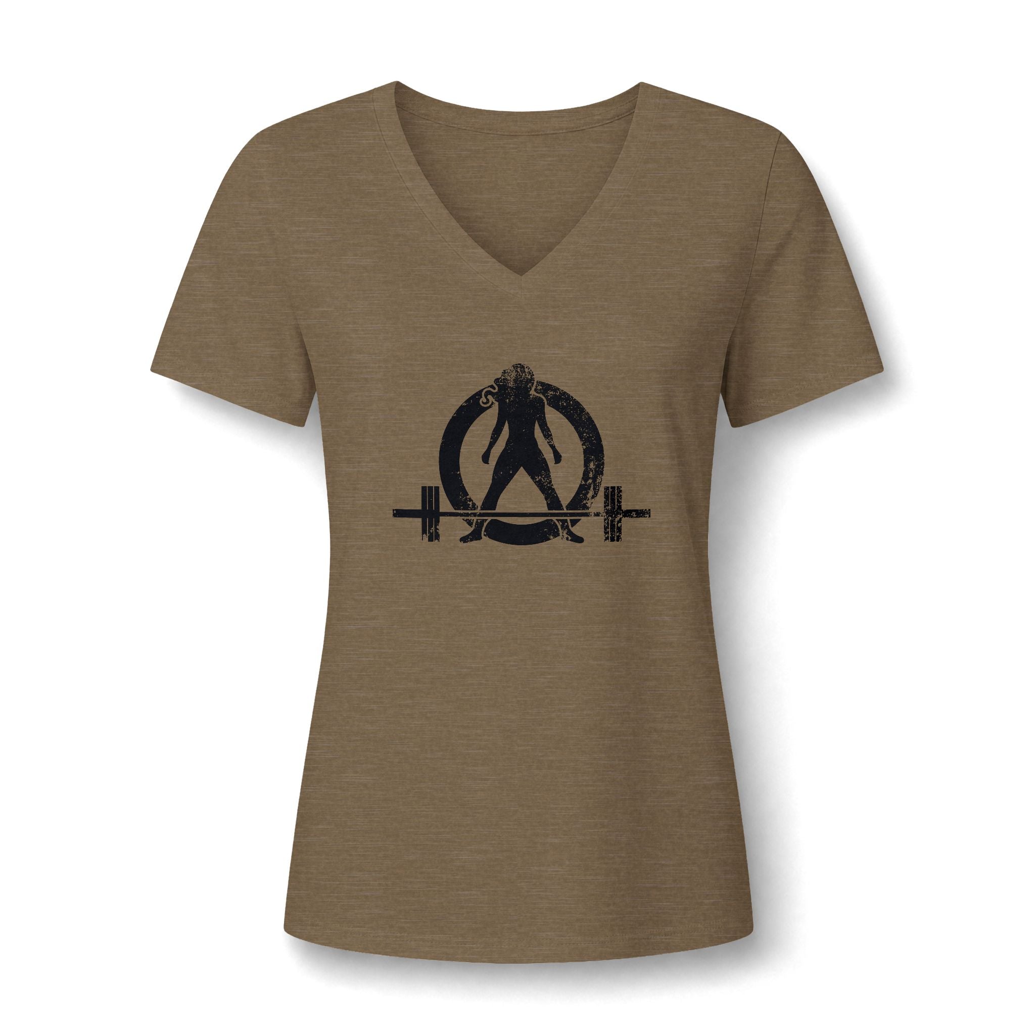 WWLW Women's Relaxed Heather CVC V-Neck Tee -  Black Logo