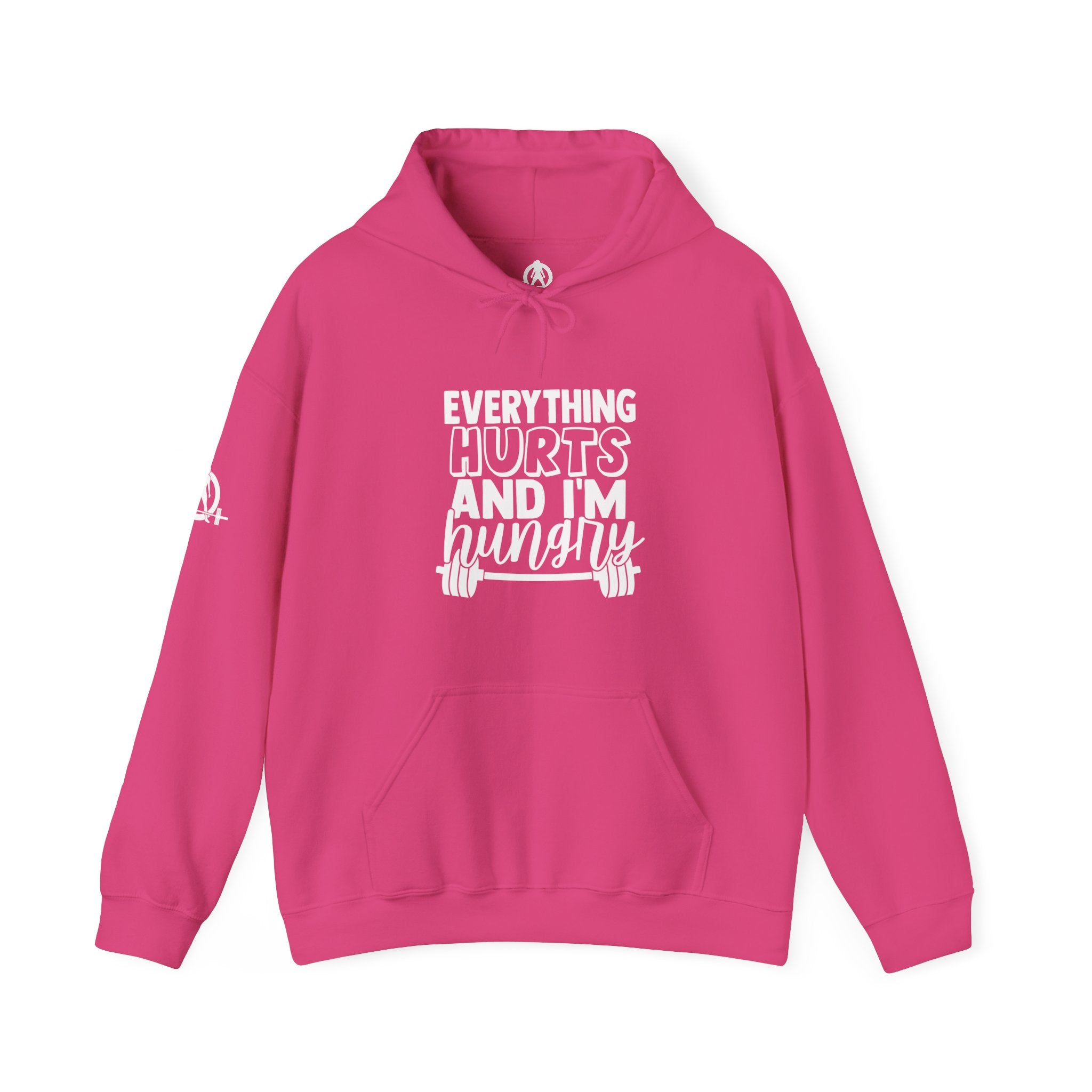 Everything Hurts & I'm Hungry  - Unisex Heavy Blend Hooded Sweatshirt  - White Print Front/Arm