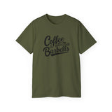 Coffee & Barbells - Unisex Ultra Cotton Tee - Front Black Logo - Plain Back