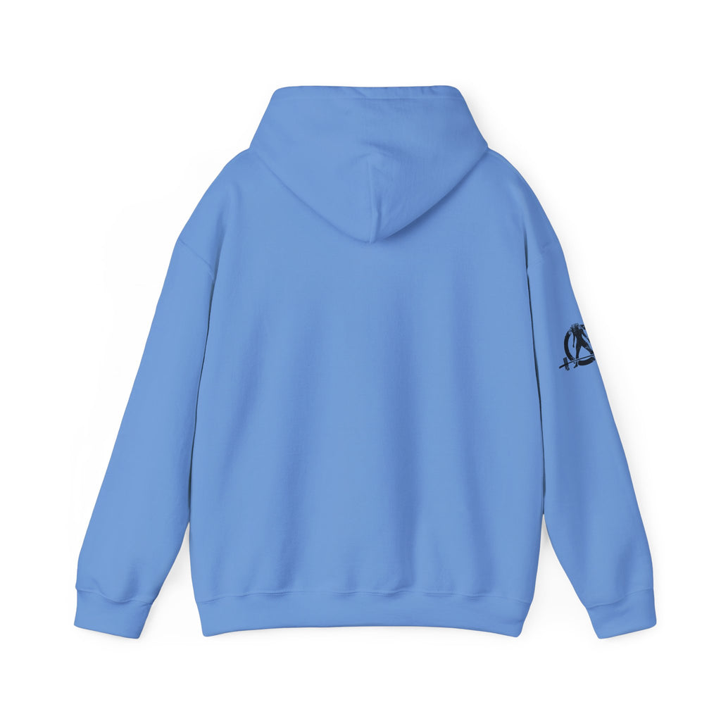 Lift Heavy Swing Fast - Unisex Heavy Blend Hooded Sweatshirt - Black Logo - Right Shoulder - Plain Back