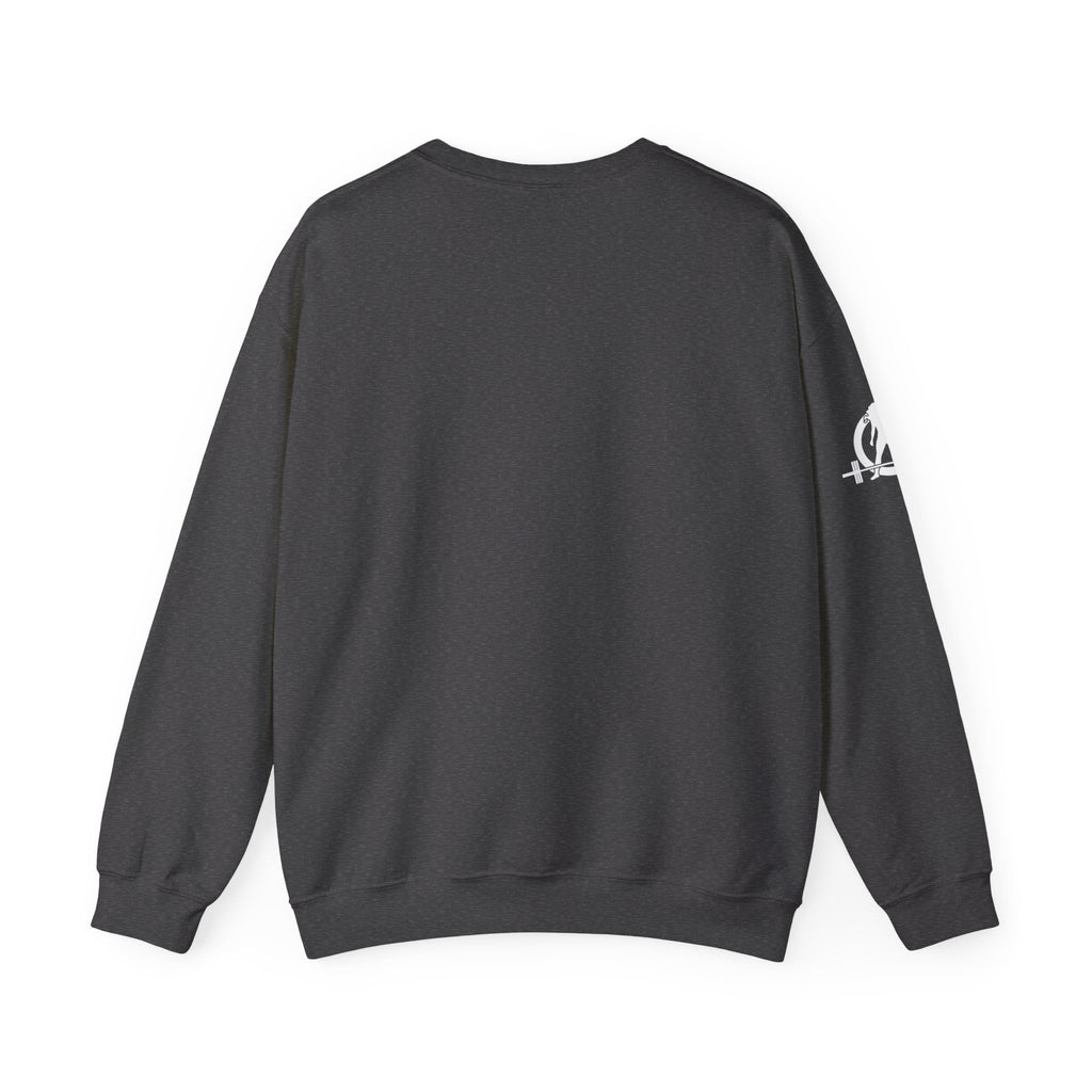 She is STRONG - Unisex Heavy Blend™ Crewneck Sweatshirt - Front White Logo - Plain Back