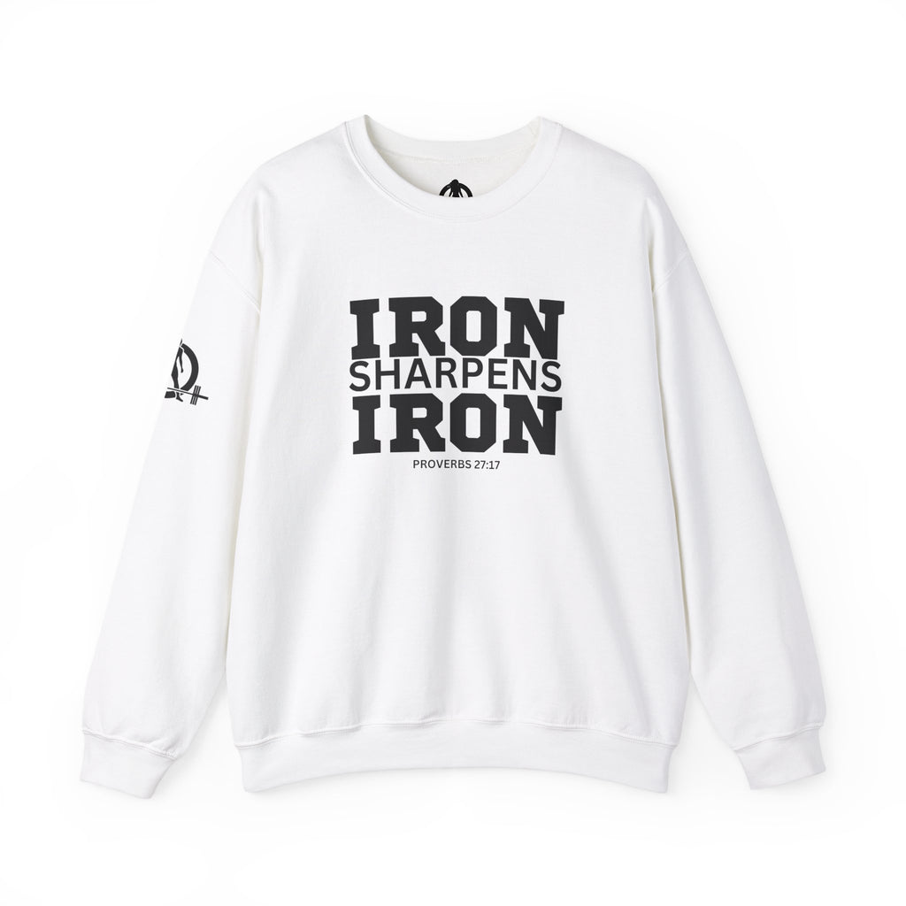 Iron Sharpens Iron - Unisex Heavy Blend™ Crewneck Sweatshirt - Front Black Logo - Plain Back