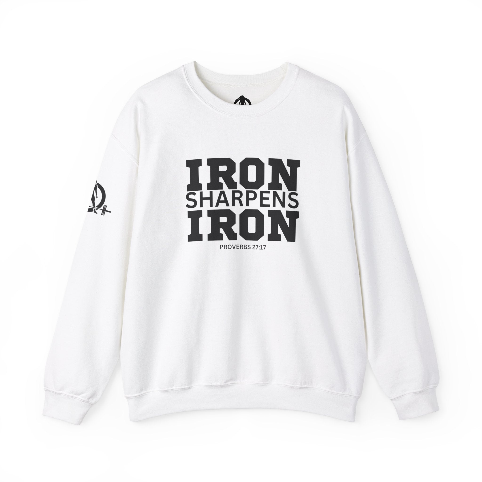 Iron Sharpens Iron - Unisex Heavy Blend™ Crewneck Sweatshirt - Front Black Logo - Plain Back