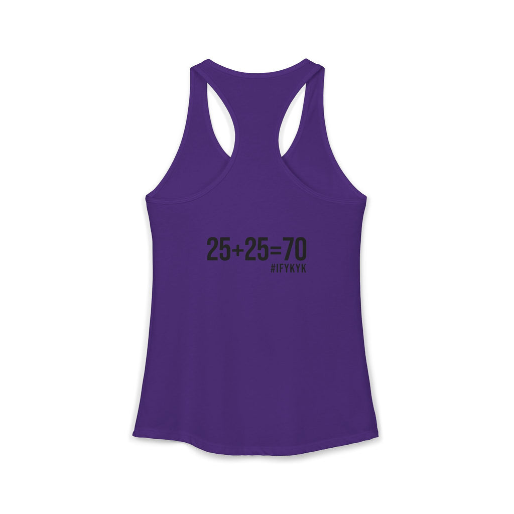 25 + 25 = 70 Women's Ideal Racerback Tank - Black Print Front & Back