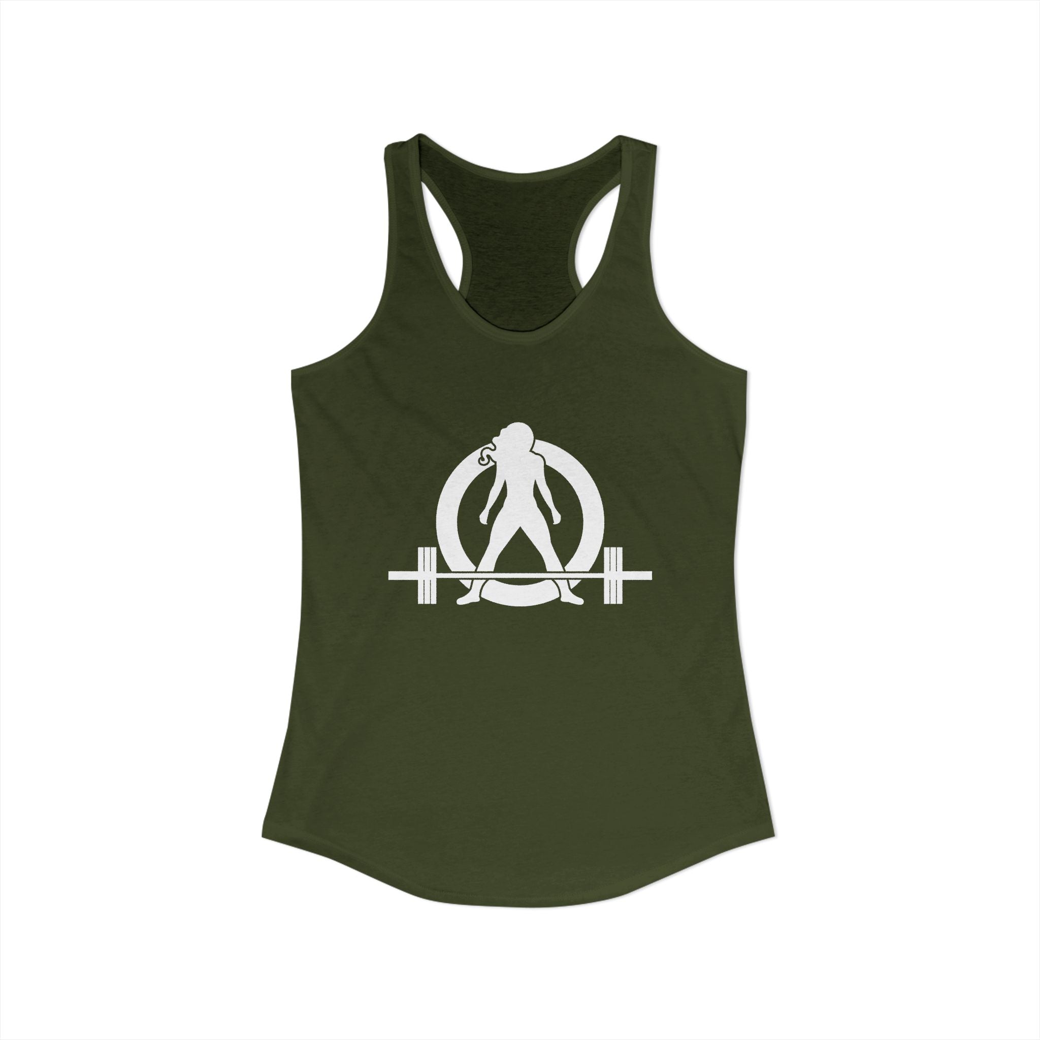 Lift Heavy - Run Fast - Racer Back Tank Top - Women's Ideal Racerback Tank (White Front & Back Logo)