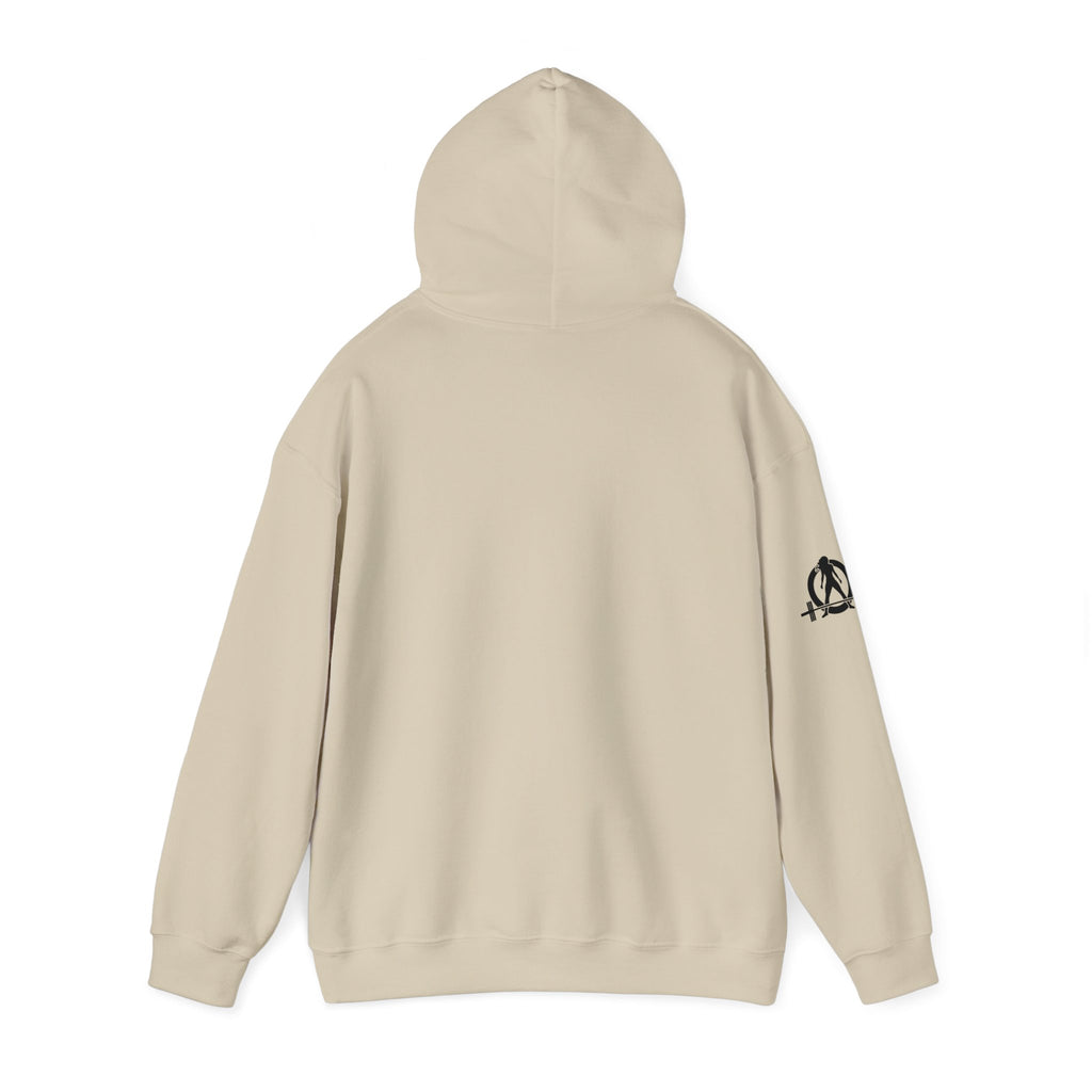I Could Squat You - Classic Logo White - Unisex Heavy Blend Hooded Sweatshirt - Black Print on Front