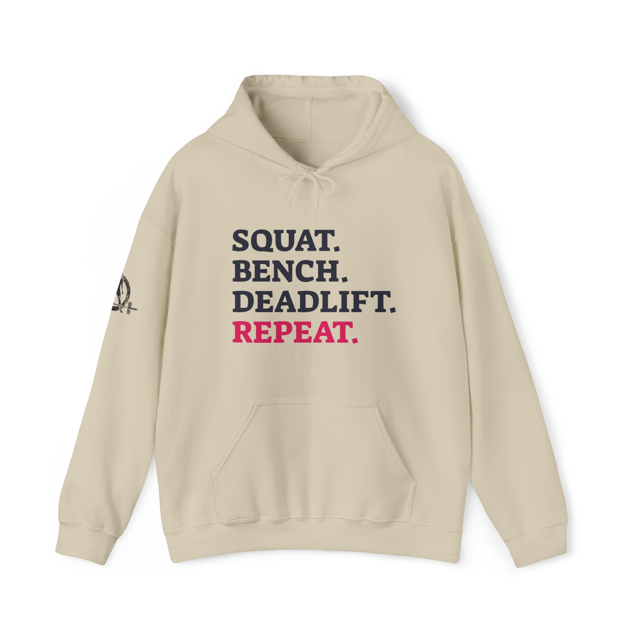 Squat Bench Deadlift Repeat - Unisex Heavy Blend Hooded Sweatshirt - Light Logo - Pink- Plain Black