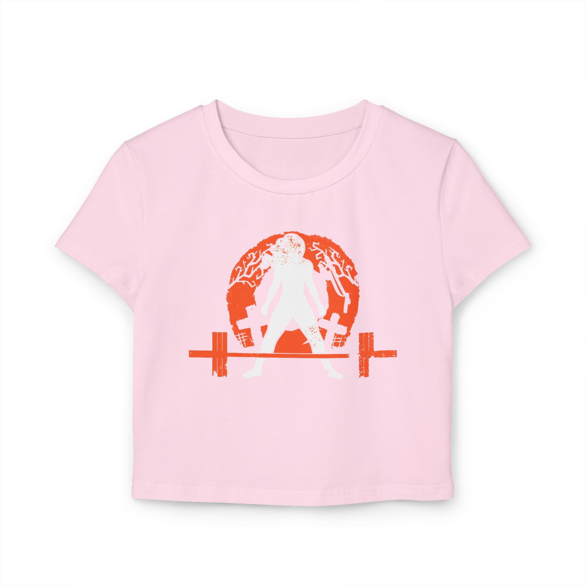 Women's Baby Tee - White Distressed Logo - Halloween Graveyard