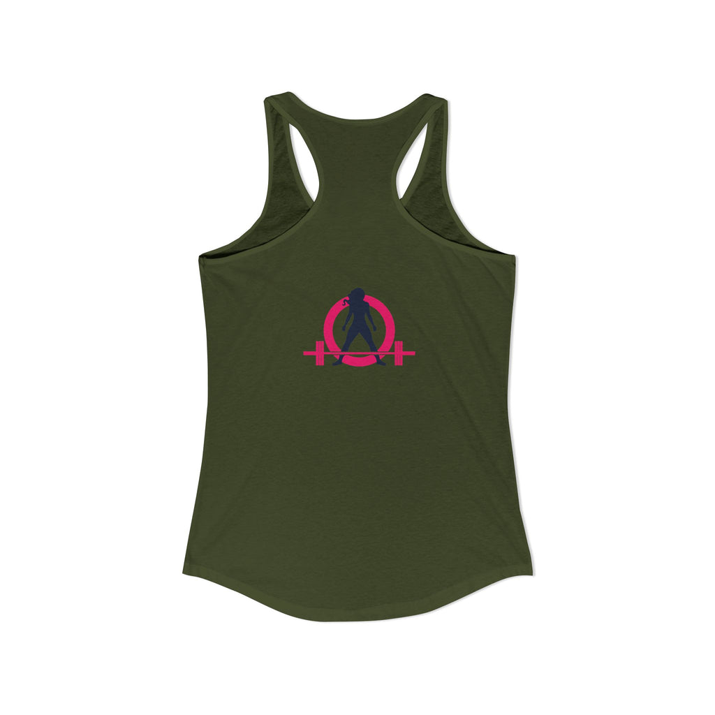 Strong Not Skinny - Color Distressed Logo - Women's Ideal Racerback Tank - Front & Back Print