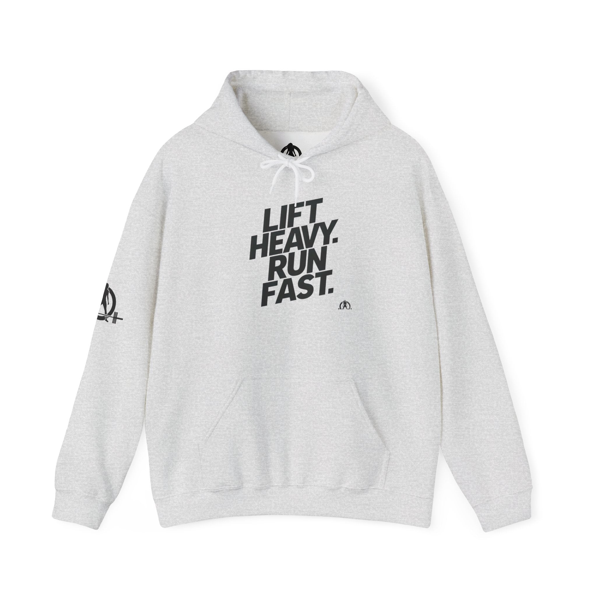 Lift Heavy Run Fast – Unisex Heavy Blend™ Hooded Sweatshirt (Front Black Logo) 🏋️‍♂️🏃‍♀️🖤