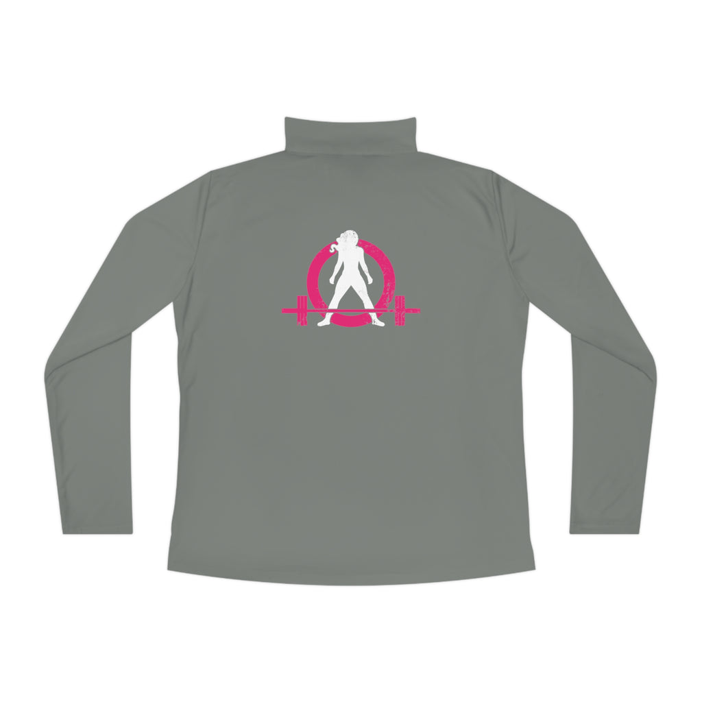 Ladies Quarter-Zip Pullover - Black Distressed Logo