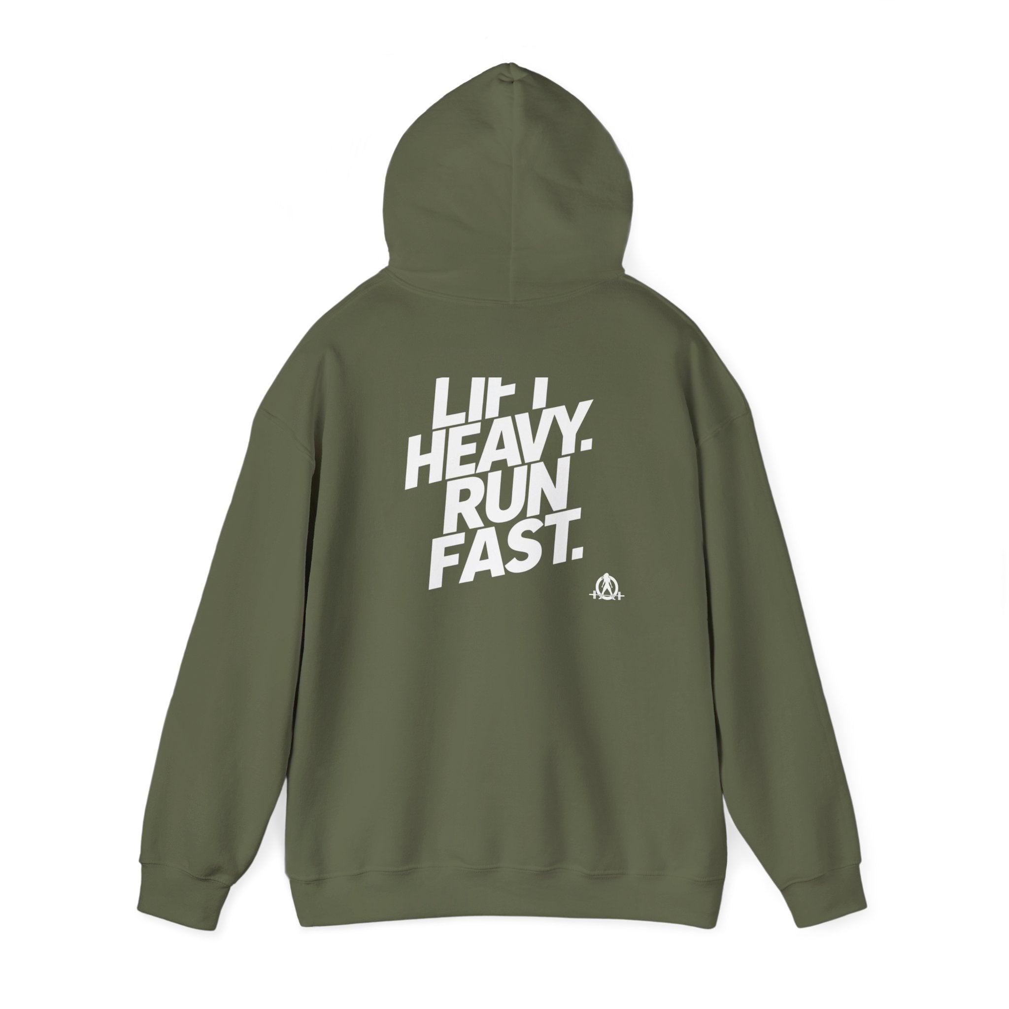 Lift Heavy Run Fast - Unisex Heavy Blend Hooded Sweatshirt - Front White & Back Logo