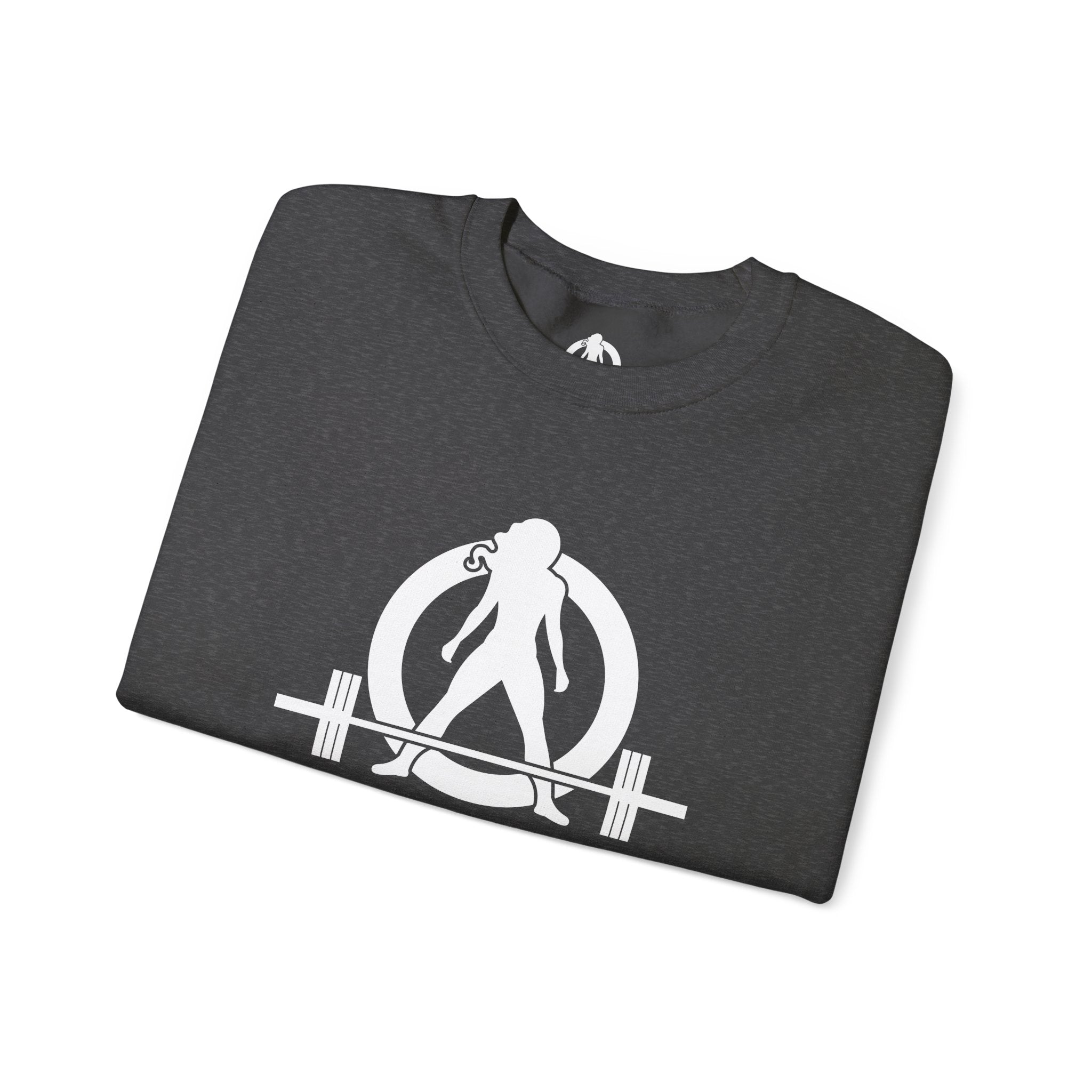 Lift Heavy Run Fast - Unisex Heavy Blend™ Crewneck Sweatshirt - White Logo Front & Back