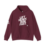 Lift Heavy Run Fast - Unisex Heavy Blend Hooded Sweatshirt - Front White Logo