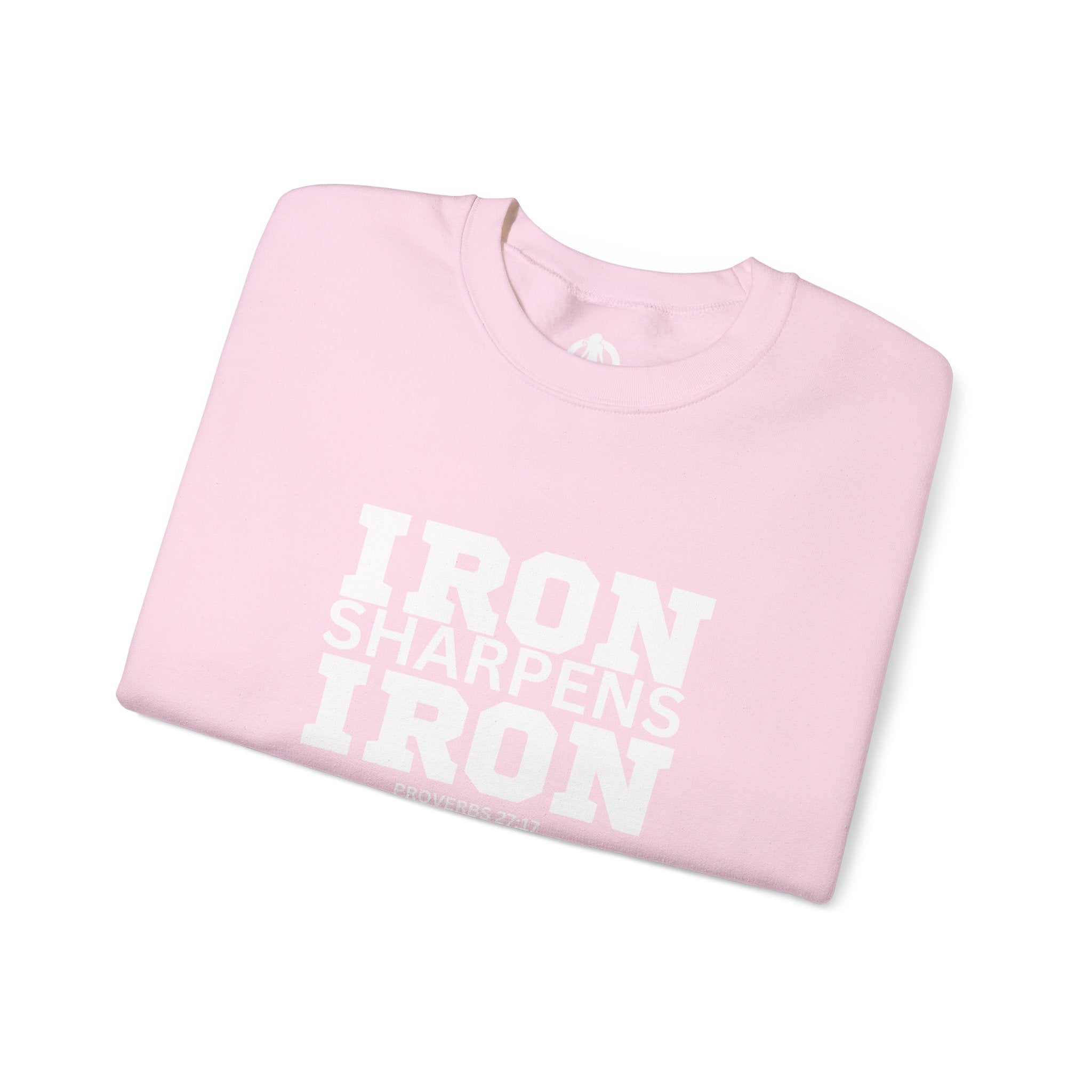 Iron Sharpens Iron - Unisex Heavy Blend™ Crewneck Sweatshirt - Front White Logo - Plain Back