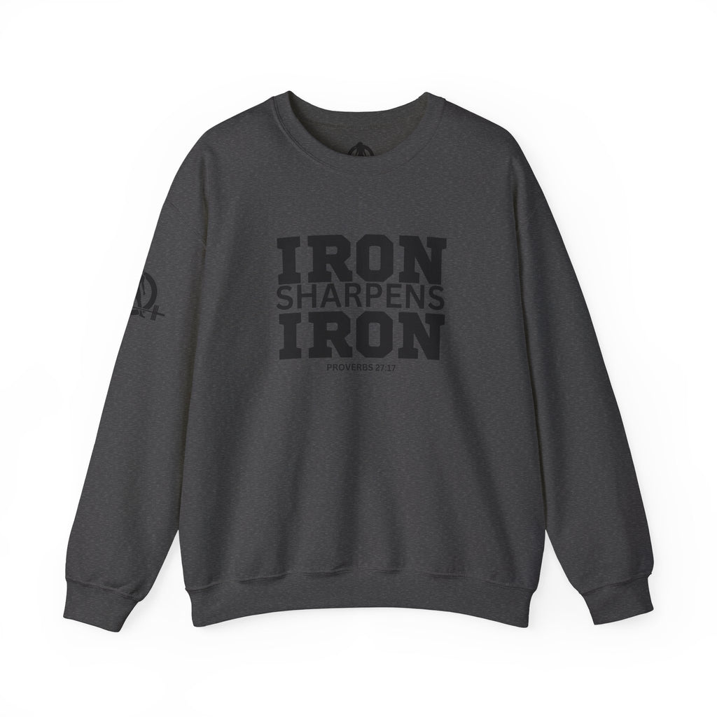 Iron Sharpens Iron - Unisex Heavy Blend™ Crewneck Sweatshirt - Front Black Logo - Plain Back