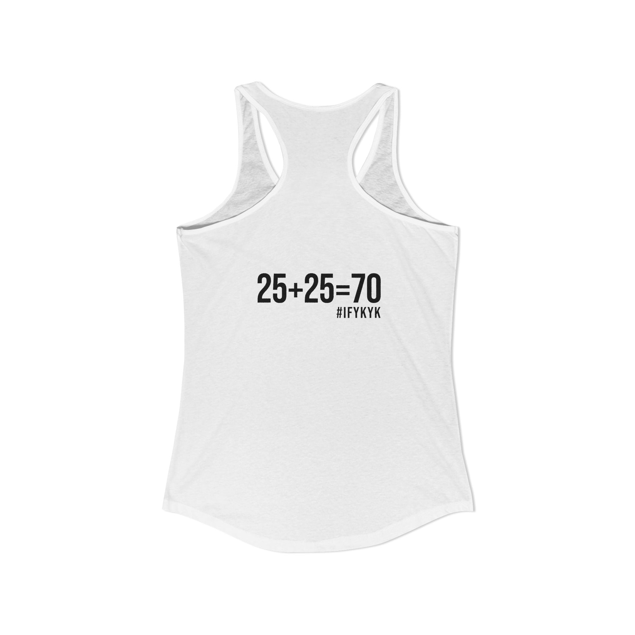 25 + 25 = 70 Women's Ideal Racerback Tank - Black Print Front & Back