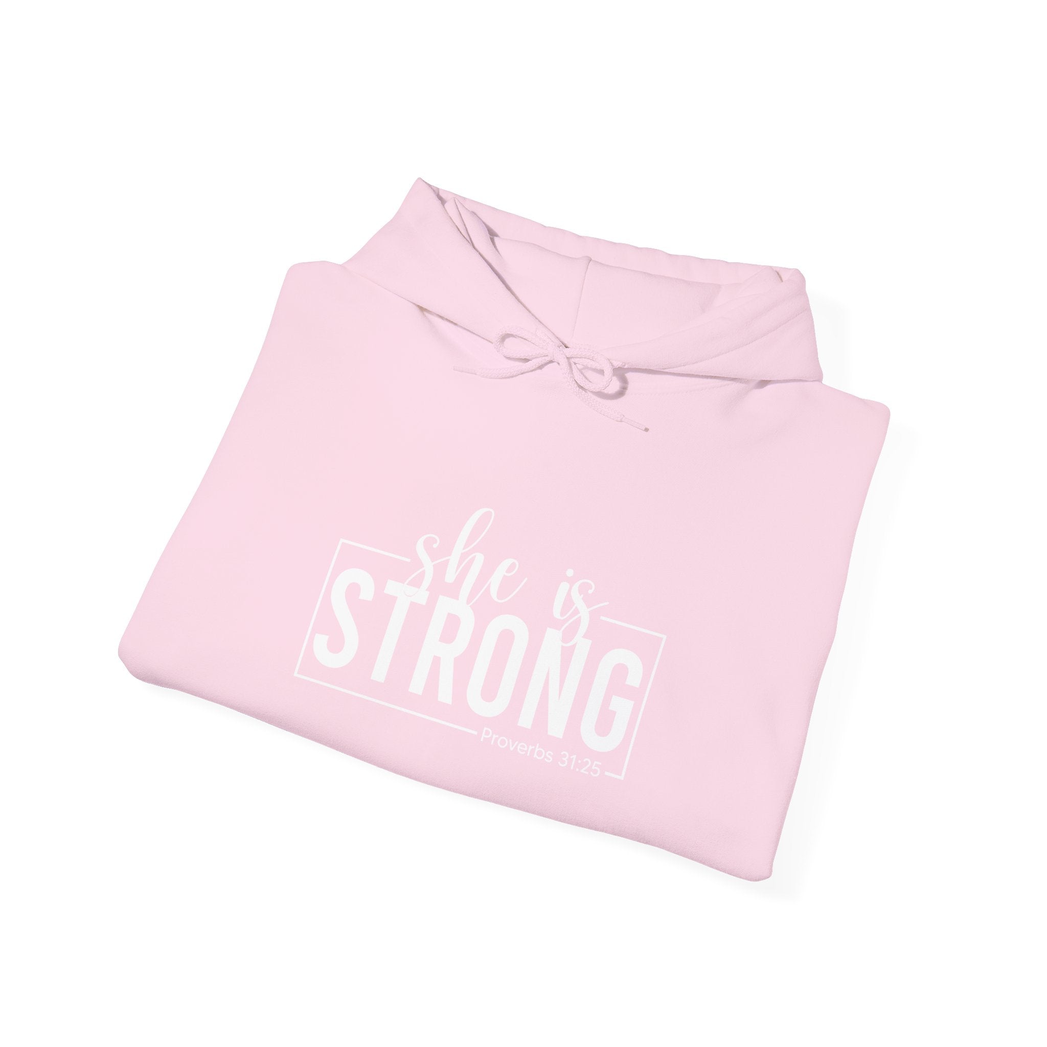 She is STRONG - Unisex Heavy Blend Hooded Sweatshirt - White Logo