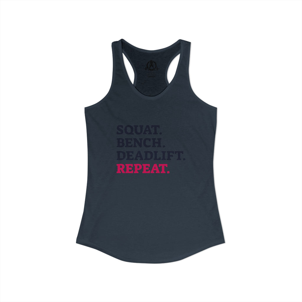 Squat Bench Deadlift Repeat - Women's Ideal Racerback Tank - Front Logo Plain Back