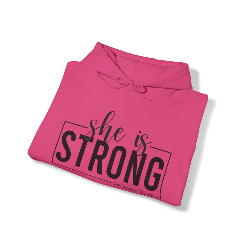 She is Strong - Unisex Heavy Blend Hooded Sweatshirt - Dark Logo - Plain Back