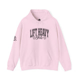 Lift Heavy Shit - Unisex Heavy Blend Hooded Sweatshirt - Black Logo on Front & Right Sleeve