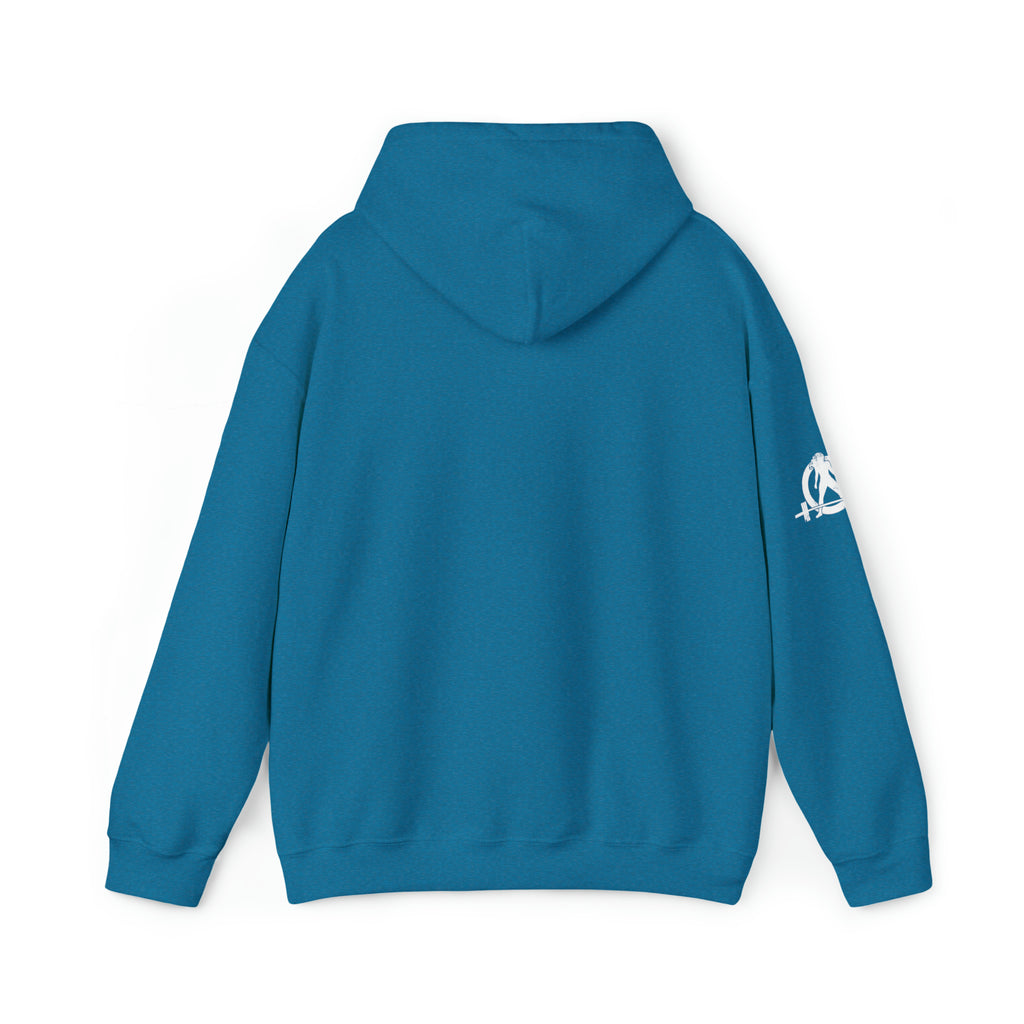 I Could Hip Thrust You - Unisex Heavy Blend Hooded Sweatshirt - White Distressed Logo on Front & Right Sleeve