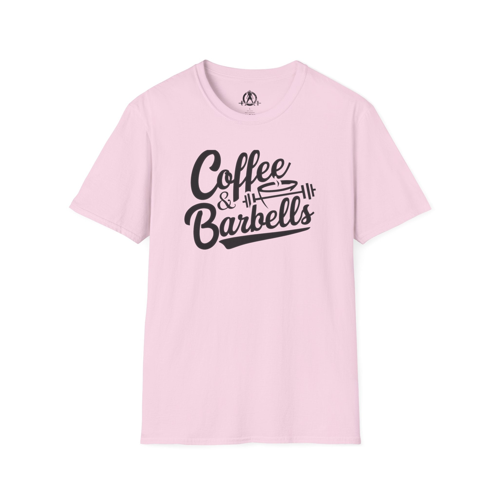 Coffee & Barbells - Unisex Softstyle T-Shirt - Black Print on Front Plain Back