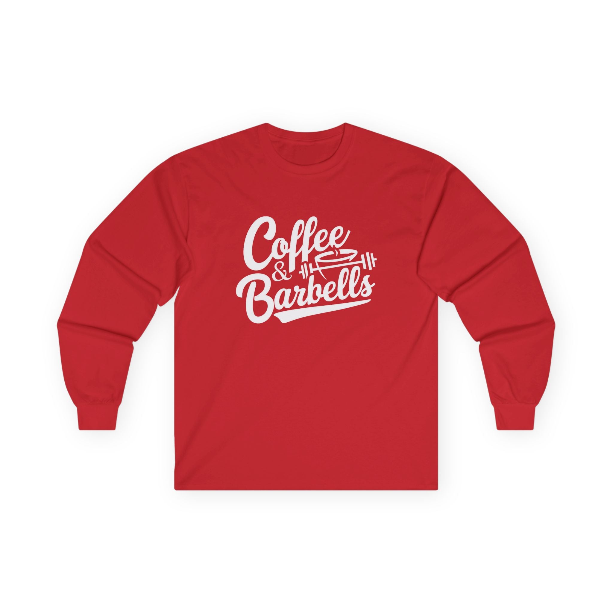 Coffee & Barbells - Unisex Ultra Cotton Long Sleeve Tee - White Front Logo Plain Back