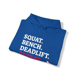 Squat Bench Deadlift Repeat - Unisex Heavy Blend Hooded Sweatshirt - Dark WWLW Logo - Pink - Plain Black