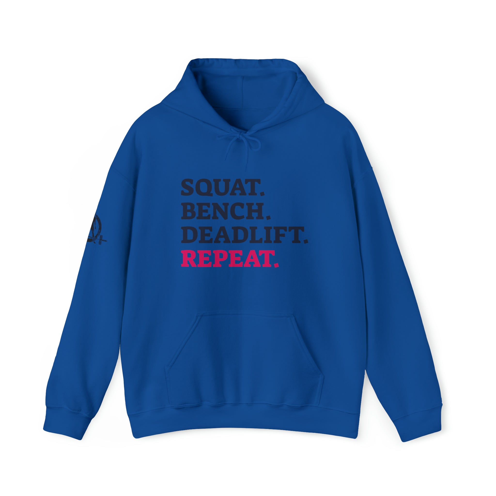 Squat Bench Deadlift Repeat - Unisex Heavy Blend Hooded Sweatshirt - Light Logo - Pink- Plain Black