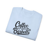 Coffee & Barbells - Unisex Ultra Cotton Tee - Front Black Logo - Plain Back