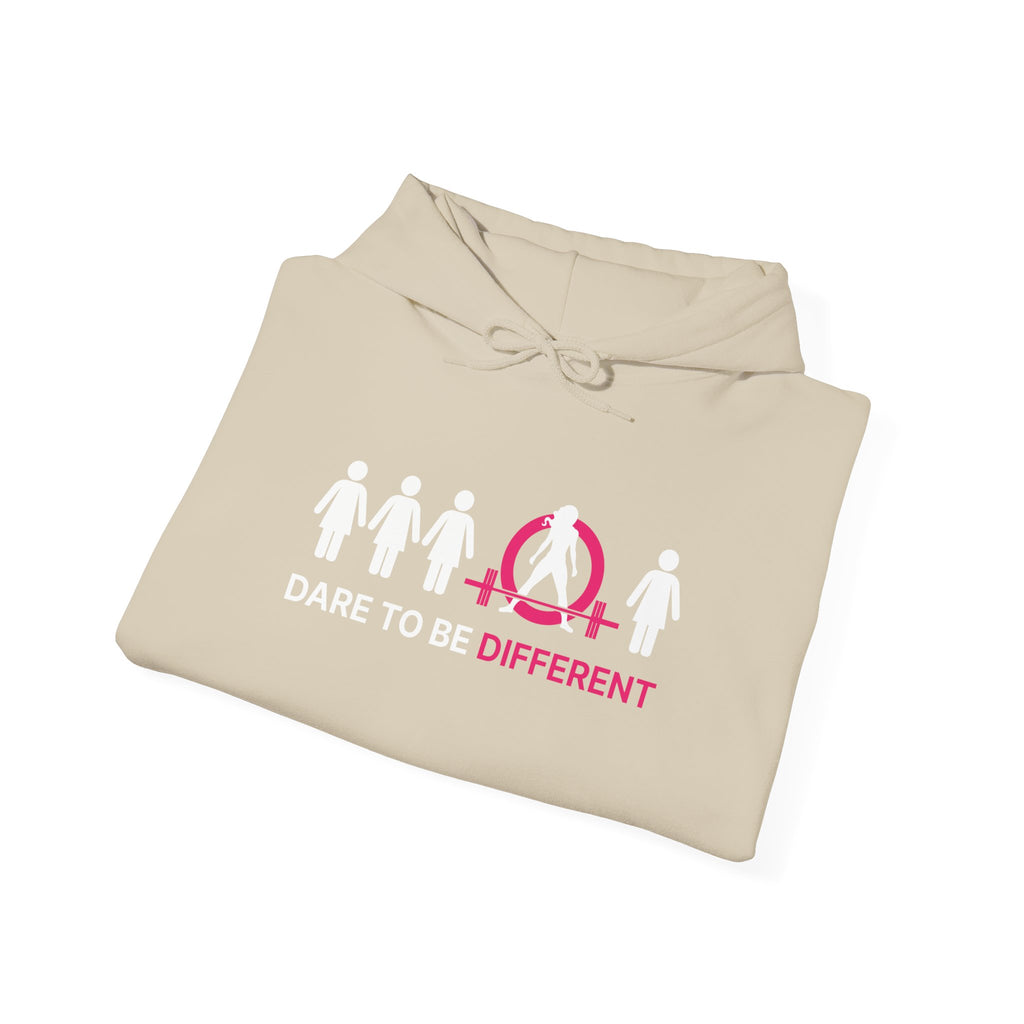 Dare To Be Different - Deadlift - Unisex Heavy Blend Hooded Sweatshirt - White Print on Front & Arm