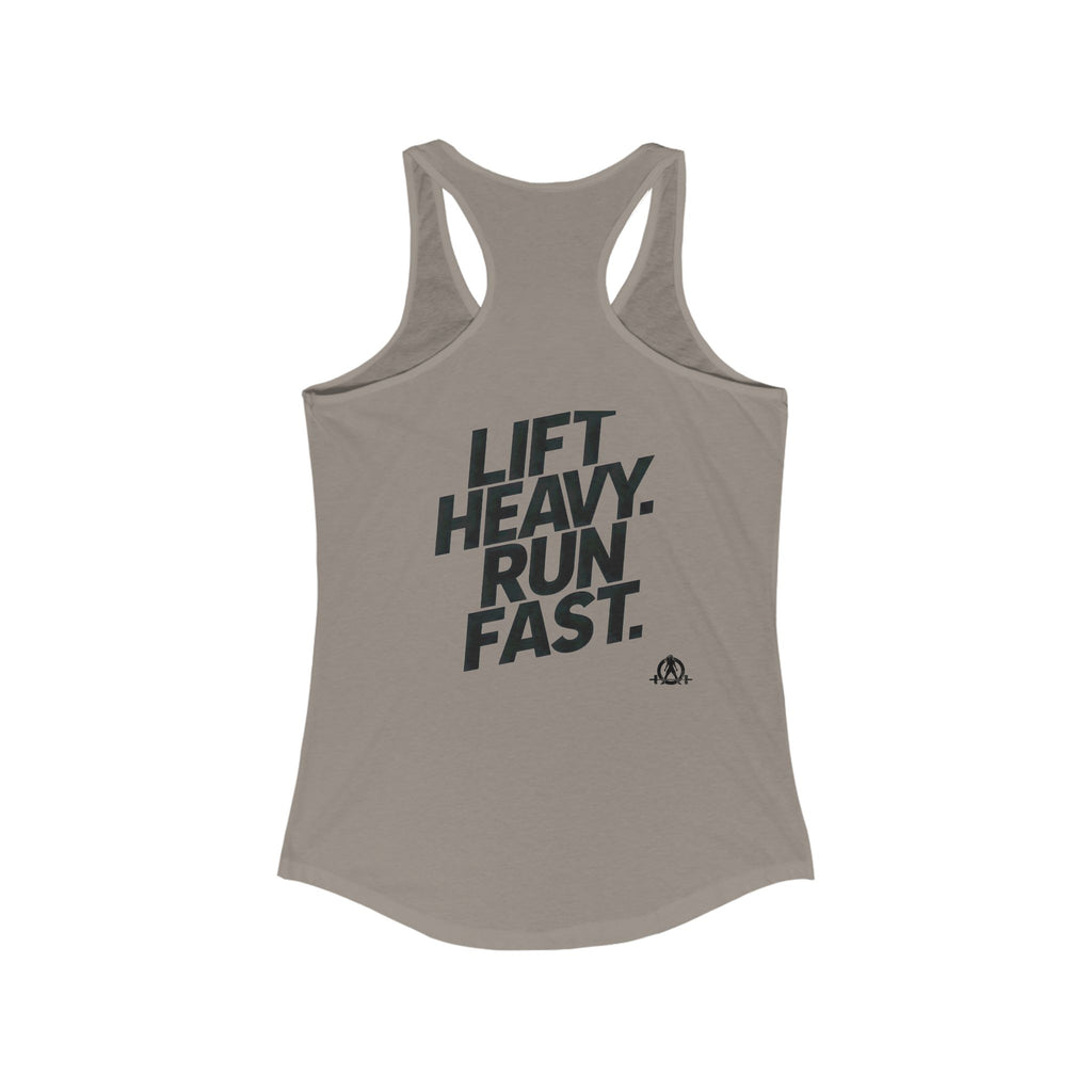 Lift Heavy - Run Fast - Racer Back Tank Top - Women's Ideal Racerback Tank (Black Front & Back Logo)
