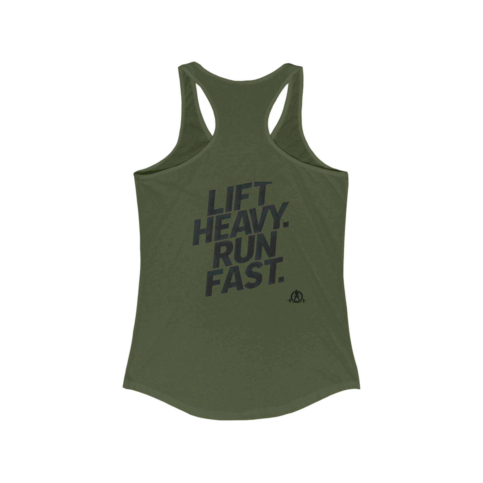 Lift Heavy - Run Fast - Racer Back Tank Top - Women's Ideal Racerback Tank (Black Front & Back Logo)