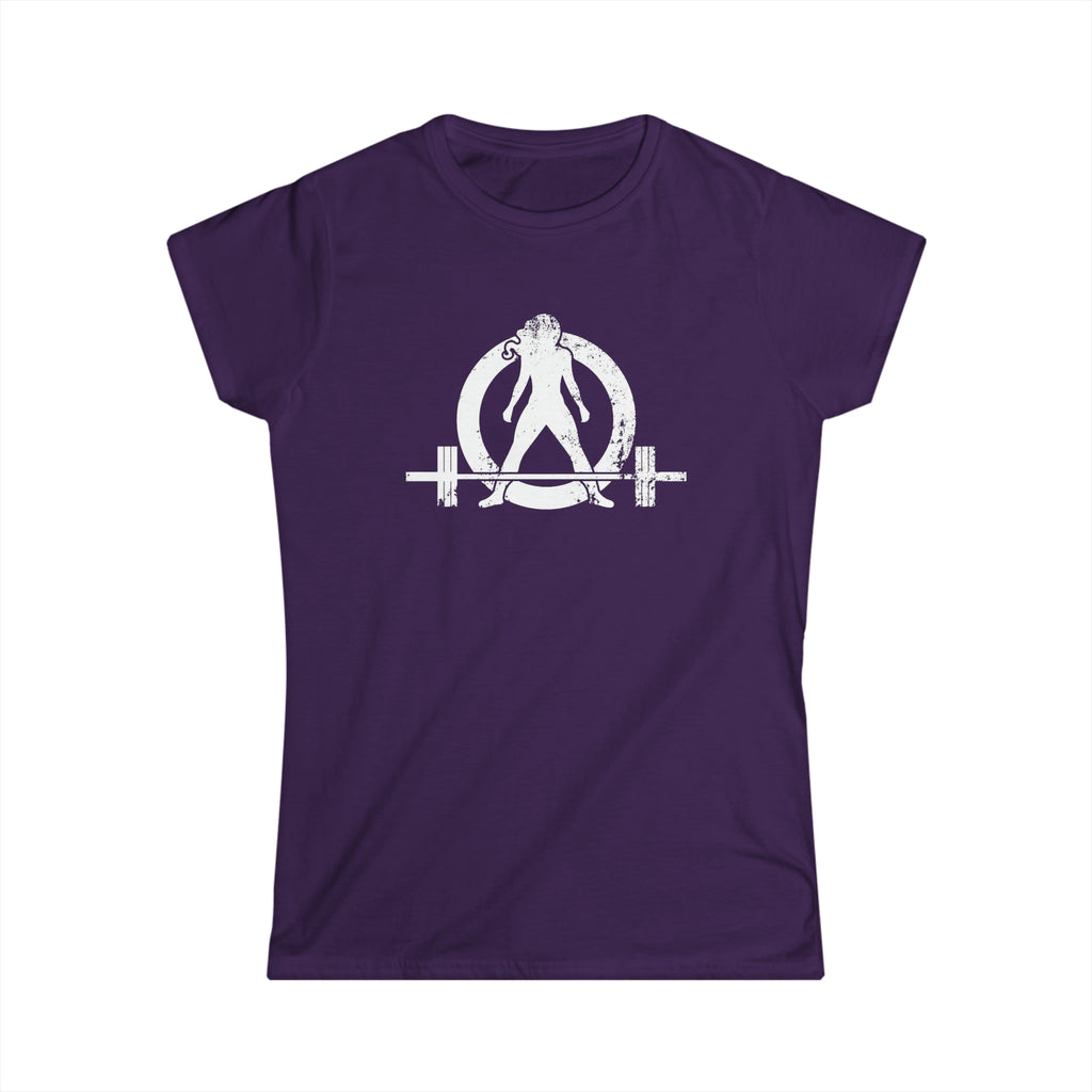 Lift Heavy Shit - Women's Softstyle Tee - White Distressed Logo + Print On Back