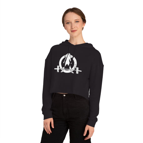 Women’s Cropped Hooded Sweatshirt - White Distressed Logo